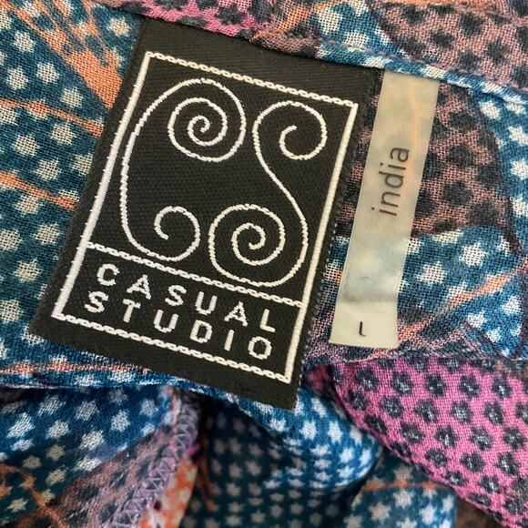 Floral silky Blouse kimono jacket pleat open front button vneck pink blue cardi - Picture 3 of 14